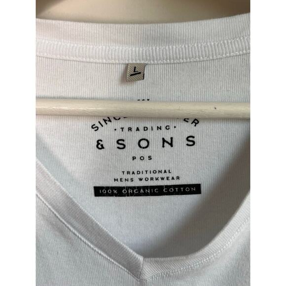 Son of a Taylor & Sons Organic Cotton White V Neck Tee Men's Size L - Picture 4 of 9